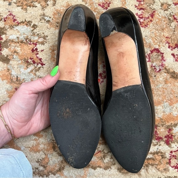 Vintage 80s Salvatore Ferragamo Black Patent Leather Kitten Block Heels 8.5 AA - Picture 5 of 5
